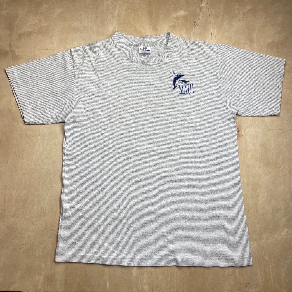 Vintage TeeJays Hawaii Maui Size Large Striped 90's T-Shirt Whale Animal Travel